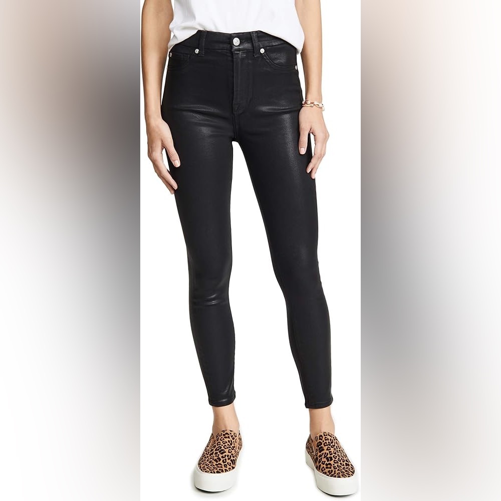 7 For All ManKind Womens Faux Leather Ankle Skinny Fit Jeans, Black, 27 NEW